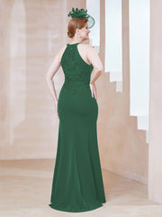 Robe Fourreau en Dentelle Longueur au Sol Licou Vert Foncé