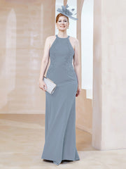 Robe Fourreau en Dentelle Longueur au Sol Licou Bleu Poudré