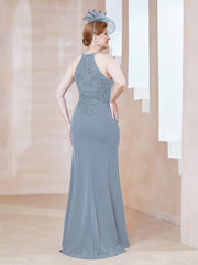 Robe Fourreau en Dentelle Longueur au Sol Licou Bleu Poudré