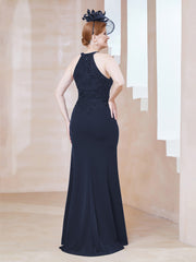 Robe Fourreau en Dentelle Longueur au Sol Licou Bleu Marine Grande Taille
