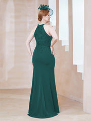 Robe Fourreau en Dentelle Longueur au Sol Licou Paon