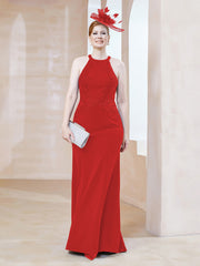Robe Fourreau en Dentelle Longueur au Sol Licou Rouge