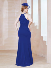 Robe Fourreau en Dentelle Longueur au Sol Licou Bleu Royale Grande Taille