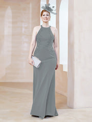 Robe Fourreau en Dentelle Longueur au Sol Licou Gris Acier