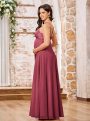 Maxi Robe de Maternité avec Haut en Dentelle et Jupe en Mousseline Cannelle Rose