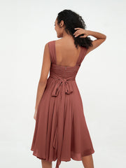 Robes Courtes Empire en Mousseline avec Poches terracotta Grande Taille