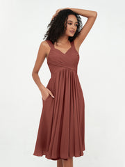 Robes Courtes Empire en Mousseline avec Poches terracotta Grande Taille