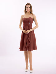 Longueur De Genou Mousseline Robe Avec Col En Cœur terracotta