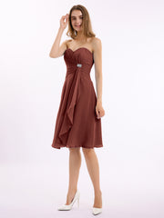Longueur De Genou Mousseline Robe Avec Col En Cœur terracotta Grande Taille