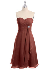 Longueur De Genou Mousseline Robe Avec Col En Cœur terracotta Grande Taille