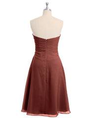 Longueur De Genou Mousseline Robe Avec Col En Cœur terracotta Grande Taille