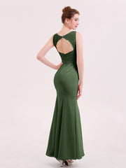 Robe de Col d'Illusion Mermaid avec Dos Nu Olive Verte Grande Taille