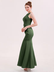 Robe de Col d'Illusion Mermaid avec Dos Nu Olive Verte Grande Taille