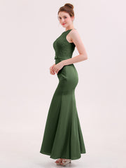 Robe de Col d'Illusion Mermaid avec Dos Nu Olive Verte