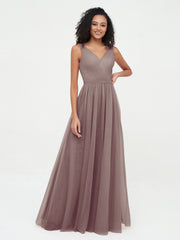 Robes Princesse de Pleine Longueur en Tulle avec Décolleté en V Dusk