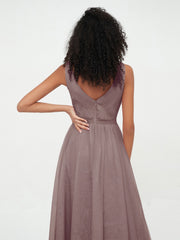 Robes Princesse de Pleine Longueur en Tulle avec Décolleté en V Dusk