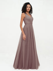 Robes Princesse de Pleine Longueur en Tulle avec Décolleté en V Dusk