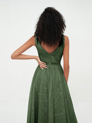 Robes Princesse de Pleine Longueur en Tulle avec Décolleté en V Olive Verte