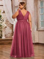 Robes Princesse de Pleine Longueur en Tulle avec Décolleté en V Cannelle Rose