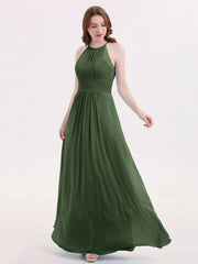 Licou Mousseline Robe Longue avec Taille Plissée Olive Verte Grande Taille