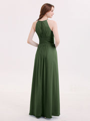 Licou Mousseline Robe Longue avec Taille Plissée Olive Verte Grande Taille