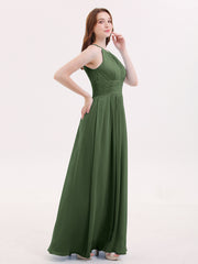 Licou Mousseline Robe Longue avec Taille Plissée Olive Verte Grande Taille