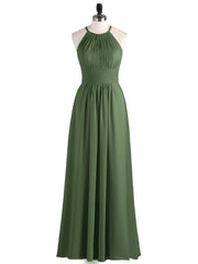 Licou Mousseline Robe Longue avec Taille Plissée Olive Verte Grande Taille