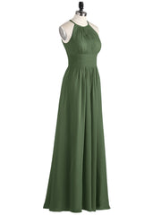 Licou Mousseline Robe Longue avec Taille Plissée Olive Verte Grande Taille