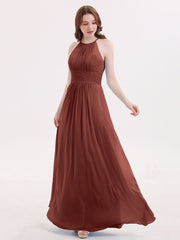 Licou Mousseline Robe Longue avec Taille Plissée terracotta