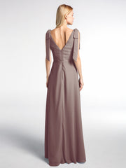 Robe Maxi en Mousseline à Bretelles Plates de Nœud avec Fente à l'Avant Dusk