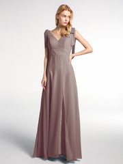 Robe Maxi en Mousseline à Bretelles Plates de Nœud avec Fente à l'Avant Dusk