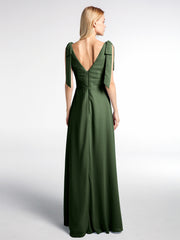 Robe Maxi en Mousseline à Bretelles Plates de Nœud avec Fente à l'Avant Olive Verte Grande Taille