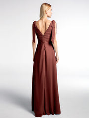 Robe Maxi en Mousseline à Bretelles Plates de Nœud avec Fente à l'Avant terracotta Grande Taille