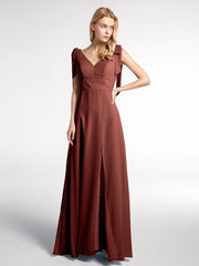 Robe Maxi en Mousseline à Bretelles Plates de Nœud avec Fente à l'Avant terracotta Grande Taille