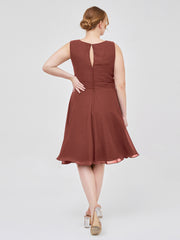 Col En Scoop Mousseline Robe Courte Avec Ceinture Nœud terracotta Grande Taille