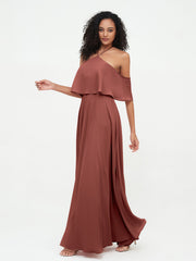 Robes Longues Mousseline à Epaules Dénudées avec Poches terracotta Grande Taille