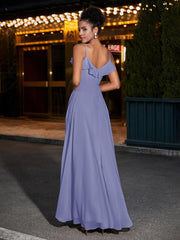 Spaghetti Bretelle Mousseline Robes De Demoiselle d'Honneur Pervenche Grande Taille