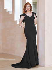 Robe Sirène avec Traîne de Balayage à Col en V Noir Grande Taille