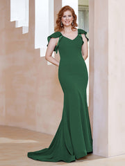 Robe Sirène avec Traîne de Balayage à Col en V Vert Foncé Grande Taille