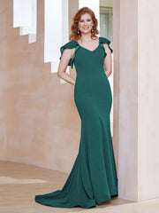 Robe Sirène avec Traîne de Balayage à Col en V Paon