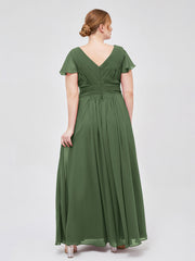 Mancheron Mousseline Longue Robe Demoiselle d'honneur Olive Verte