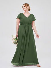 Mancheron Mousseline Longue Robe Demoiselle d'honneur Olive Verte