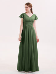 Mancheron Mousseline Longue Robe Demoiselle d'honneur Olive Verte