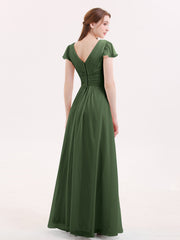 Mancheron Mousseline Longue Robe Demoiselle d'honneur Olive Verte