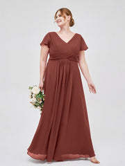 Mancheron Mousseline Longue Robe Demoiselle d'honneur terracotta Grande Taille