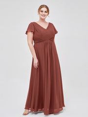Mancheron Mousseline Longue Robe Demoiselle d'honneur terracotta Grande Taille