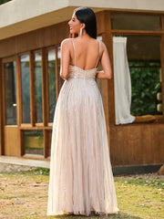 Robe Longueur au Sol à Dos Nu avec Diamants Scintillants Plum