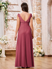 Robe de Maternité en Mousseline à Col en V Profond avec Nœuds aux Épaules Cannelle Rose