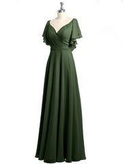 Col En V Mancherons Robes Avec Volants Olive Verte