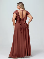 Col En V Mancherons Robes Avec Volants terracotta Grande Taille